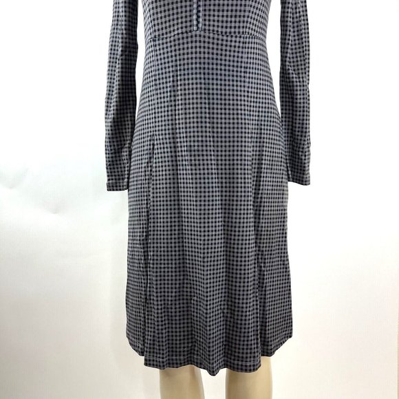 Max Mara Weekend Urbana Flare Dress Grey Gingham Check Plaid Keyhole Long Sleeve - Picture 4 of 10